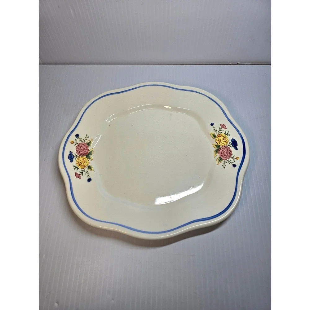 Vintage Ceramic Soup Tureen with Ladle‎ and Underplate Floral Design Blue Trim